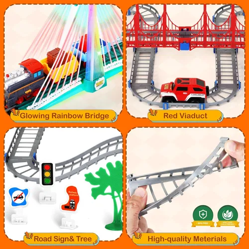 Vista 6 de Letapapa Juego de tren eléctrico para niños de 4 a 8 años, regalos de Navidad y cumpleaños para niños de 3 4 5 6 años, vías de tren para niños