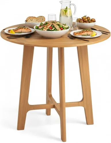 Vista 10 de Tangkula Mesa de comedor rectangular para exteriores, mesa de madera de acacia con agujero para sombrilla de 2 pulgadas, amplia mesa de listones