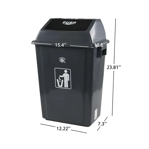Vista 2 de Bote de basura de 13 galones con tapa, cubo de basura de plástico para exteriores e interiores, paquete de 4, color gris