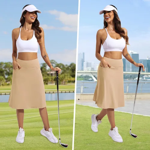 Vista 5 de Falda pantalón para mujer, modesta, hasta la rodilla, atlética, midi, para correr Beige