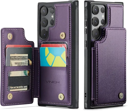 Vista 22 de Vinich - Funda tipo cartera para Samsung Galaxy S23 con tarjetero, color negro Ranuras de crédito con bloqueo RFID, soporte para teléfono a prueba