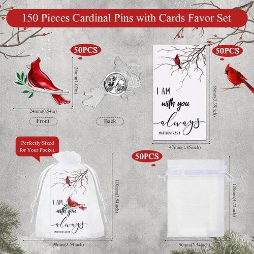 Vista 2 de Geosar Juego de 50 alfileres de cardenal conmemorativo, juego de fichas de bolsillo funerarias, guardián de bolsillo, alfileres cardenales caídos