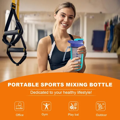 Vista 4 de Botella agitadora de proteínas de 20 onzas, botellas deportivas para mezclas de proteínas con batidora, botella mezcladora, taza agitadora portátil