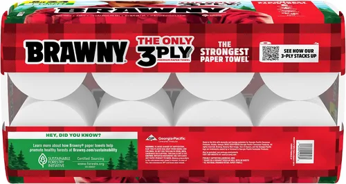 Vista 2 de Brawny Tear-A-Square - Toallas de papel de 3 capas, 8 rollos triples = 24