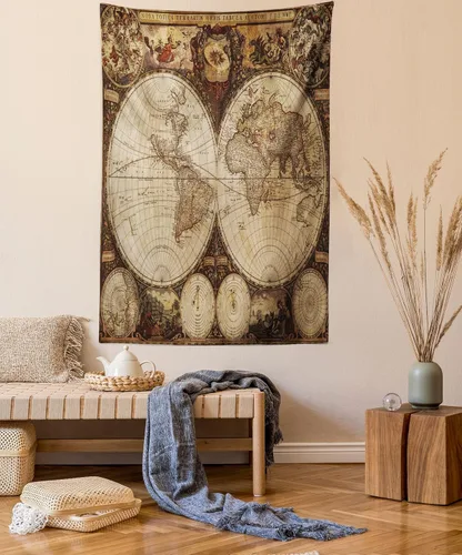 Vista 5 de Ambesonne Tapiz verde, fases lunares alrededor de un árbol de la vida, impresión de diseño bohemio de astrología nocturna, decoración de tela