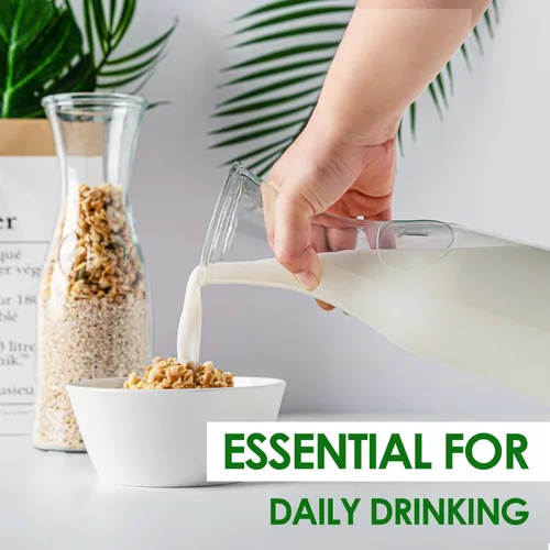 Vista 5 de Jarras de vidrio con tapas de bambú, 4 piezas de 1 litro para bebidas de 1 litro, juego de jarras para barra de mimosa, contenedor de jugo