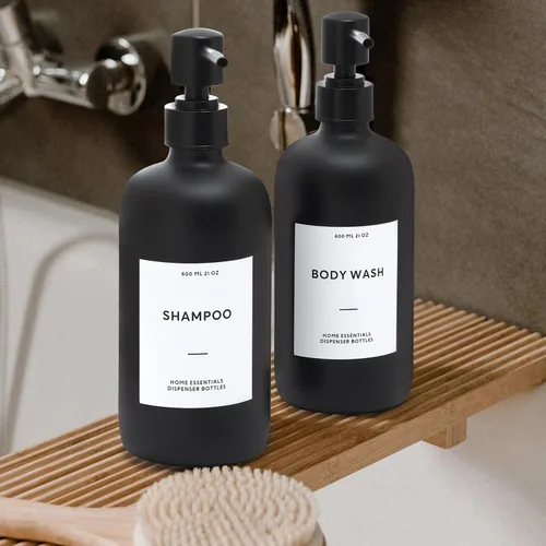 Vista 6 de HOMCDALY Dispensador de champú y acondicionador, paquete de 3 botellas recargables de champú y acondicionador de 21 onzas, dispensador de bomba