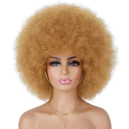 Vista 16 de G&T Wig Pelucas rizadas afro de los años 70 para mujeres negras, sin pegamento y suaves pelucas afro negras grandes, con volumen y suaves de aspecto
