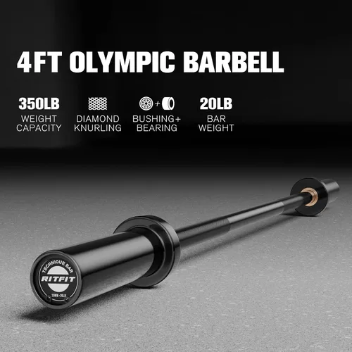 Vista 3 de RITFIT Olympic Barbell 4ft/6ft - 2 Inch Weight Bar for Strength Training, Weightlifting, Squat, Deadlift, Bench Press, Curl, Overhead Press