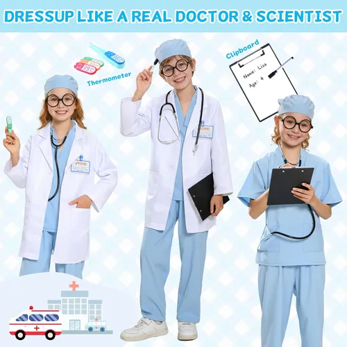 Vista 5 de Doctor Costume for Kids-12pcs Kids Dress Up Set,Career Day Halloween,Doctor Pretend Play Kit age 3-12 Boy Girl