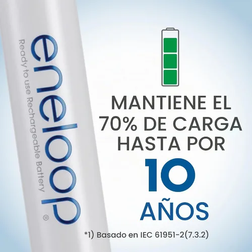 Vista 5 de Baterías recargables precargadas AA Panasonic Eneloop, 2100 Ni-MH AAA Paquete de 4 Blanco
