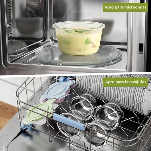 Vista 6 de 16 onzas Recipientes de vidrio para preparar comidas, recipientes herméticos de vidrio de 2 tazas con tapas, recipientes de sopa de vidrio