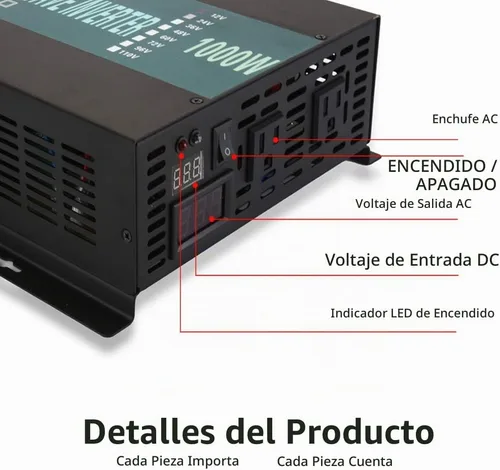 Vista 3 de WZRELB RBP100024VCRT 1000W 24V 120V Inversor de energía solar de onda sinusoidal pura con interruptor de control remoto
