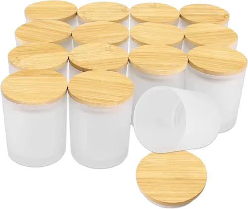 Vista 9 de SUPMIND Paquete de 15 tarros de vidrio para velas, recipientes vacíos de 7 onzas líquidas de ámbar esmerilado con tapas de bambú y etiquetas