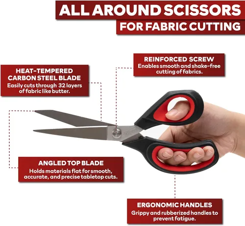 Vista 3 de XFasten Tijeras de sastre profesionales de alta resistencia, 9.5 pulgadas, tijeras de modista ultra afiladas para corte de tela Tijeras de coser