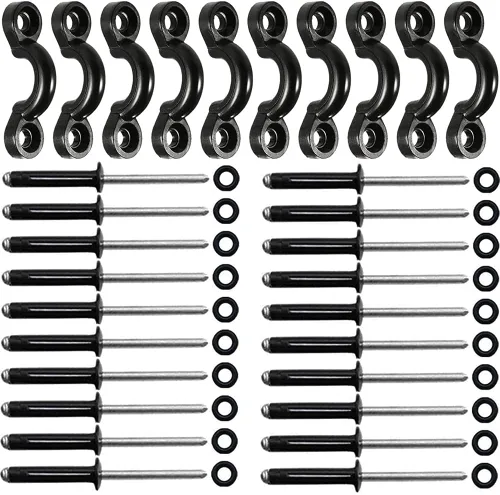 Vista 8 de Kit de 10 trabillas para kayak, kit de aparejo de cubierta de bucles de amarre para kayak, ojo de nailon y tornillos de acero inoxidable para canoa