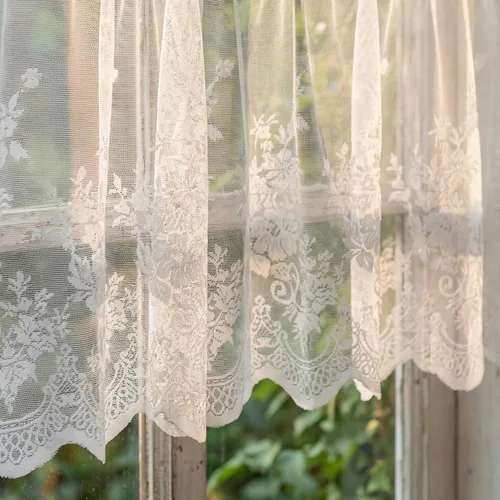Vista 4 de Molaxhome Cenefas de encaje blanco para ventanas Cortina semitransparente