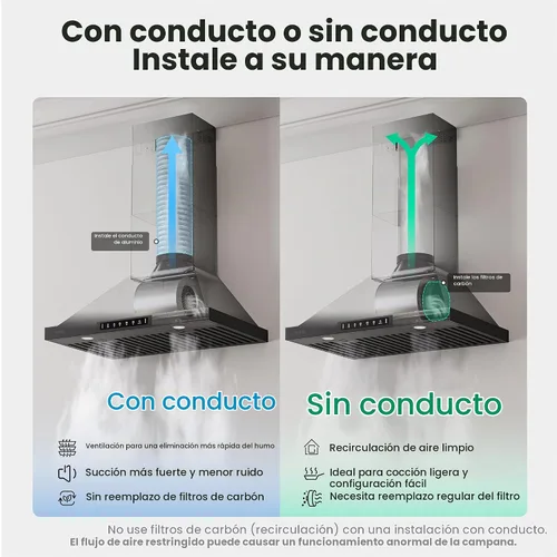 Vista 7 de VIKIO HOME Campana extractora negra para montaje en pared de 30 pulgadas, campana extractora de cocina de acero inoxidable 980 CFM con conducto/sin