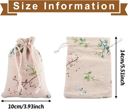 Vista 3 de KISSITTY 50 bolsas de almacenamiento de algodón de poliéster con encaje antiguo, bolsas de embalaje con cordón con ramas de hojas impresas