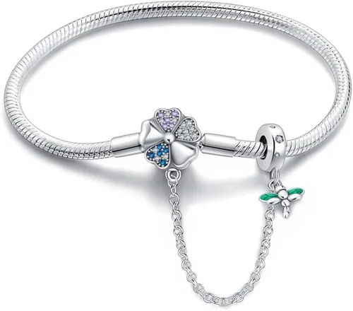Vista 10 de Pulsera de dijes LIGHTDOG para dijes Pandora, pulsera de cadena de serpiente de plata de ley 925, compatible con cualquier dije, regalo para mujer