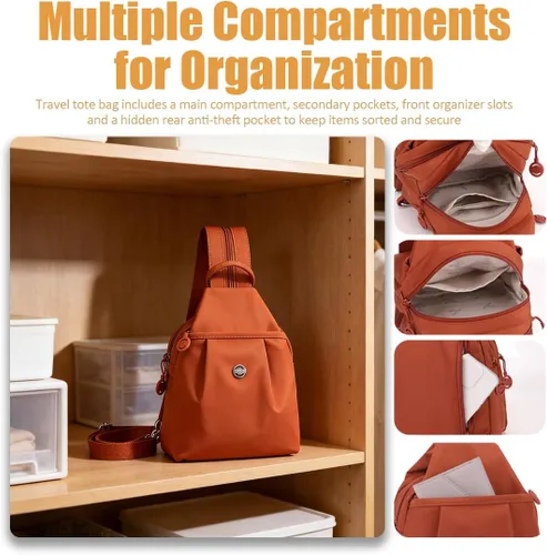 Vista 4 de Bolsa de viaje antirrobo premium 3 en 1 2025, bolsa de viaje de 2 vías con correas convertibles e impermeable para mujer