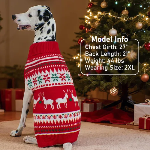 Vista 5 de KYEESE Suéter de Navidad para Perro, Suéter Cálido de Cuello de Tortuga para Perros Pequeños Macho y Hembra con Patrón de Copo de Nieve y Reno, Ropa
