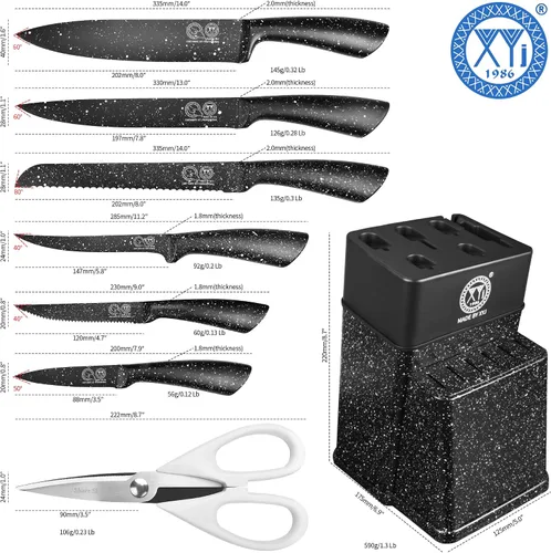 Vista 2 de XYJ juego de bloque con cuchillos de cocina, de acero inoxidable, con soporte, juego de cuchillos de chef profesional japonés, cuchillos para carne