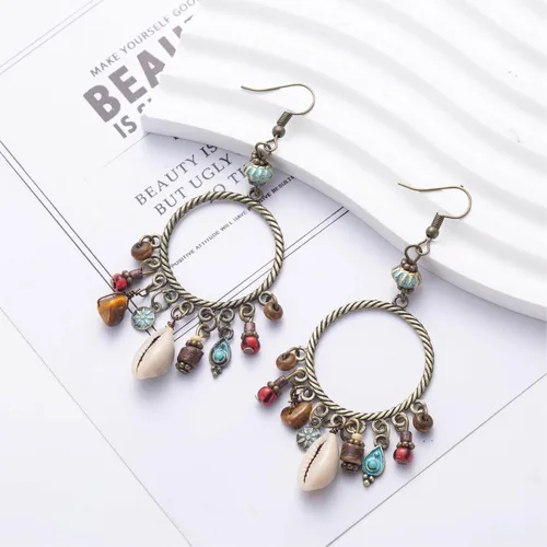 Vista 6 de Aretes bohemios para mujer, aretes colgantes bohemios vintage