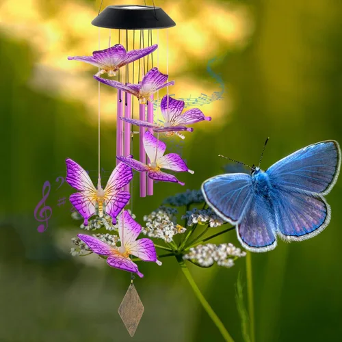 Vista 4 de Campanillas de viento solares de mariposas, nuevo regalo para todas las mamás/papás/mujeres/abuelas/hijas/tías/amigas/esposas y hermanas. Decoración