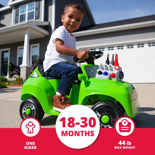 Vista 2 de Juguete eléctrico para niños Trax Fix & Ride Car para niños pequeños, 6 voltios, niños de 1.5 a 2.5 años, peso máximo del usuario 44 libras, verde