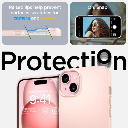 Vista 6 de Spigen Funda delgada diseñada para iPhone 15 Plus (2023) [carcasa dura] [protección de grado militar] - arena rosa