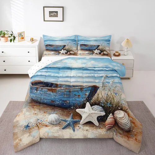 Vista 24 de Erosebridal Edredón náutico costero, juego de ropa de cama y colecciones de playa de verano, estilo clásico, edredón de plumón oceánico