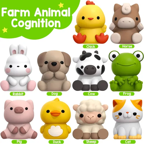 Vista 6 de KMUYSL Juguetes para niños y niñas de 1, 2, 3 años, set de juguetes de animales de granja, habilidades de conteo, combinación de colores, regalo