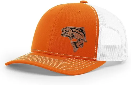 Vista 11 de Sombrero de pesca de salmón con parche de cuero grabado láser Richardson 112 Snapback Trucker Cap