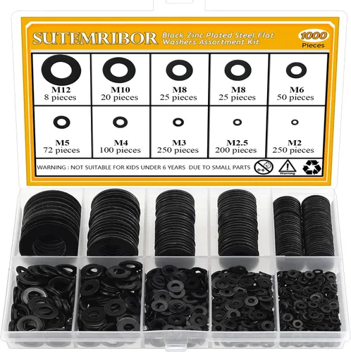 Vista 9 de Juego de 640 Piezas de Arandelas Planas de Nylon Negras, M2-M10, Arandelas Métricas y Planas de Nylon