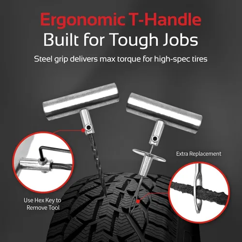 Vista 3 de CTR - Kit de tapones para neumáticos de alta resistencia, kit de reparación de neumáticos planos premium de 68 piezas con tapones