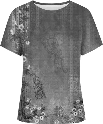 Vista 3 de Blusa elegante para mujer, de manga corta, casual, con estampado de flores, cuello redondo
