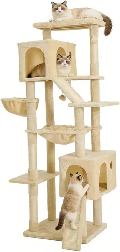 Vista 10 de Árbol para gatos de 35.8 pulgadas con cama doble para gatos y hamaca, rascador de felpa con plataforma cómoda para dormir y pelota de juguete