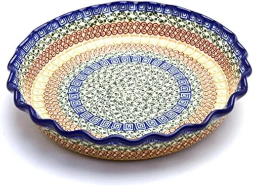 Vista 5 de Panadero de cerámica polaca - Plato para tartas - Estriado - Pavo real