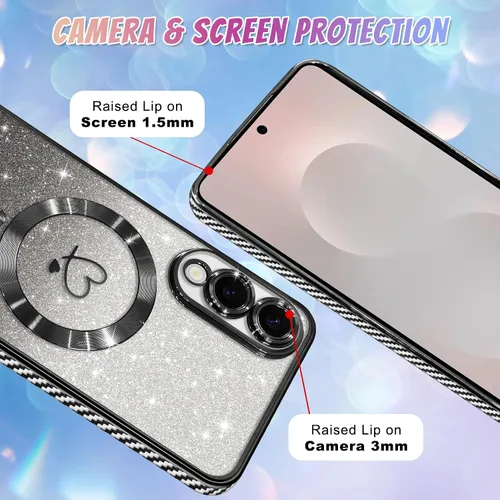 Vista 84 de Bonoma - Funda compatible con Samsung Galaxy S21 Plus, diseño de corazón con purpurina, color rosa Support for MagSafe, Plating Magnetic Case TPU