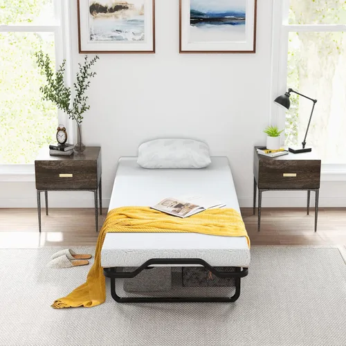 Vista 4 de KOMFOTT Cama plegable con colchón de espuma viscoelástica de 4 pulgadas, cama plegable para invitados con marco de acero resistente, cuna portátil
