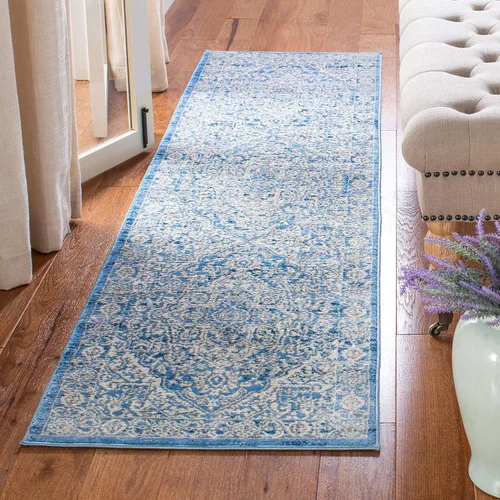 Vista 13 de Safavieh - Alfombra de 2 x 4 pies de la colección Brentwood color marfil y azul marino, alfombra que no suelta pelusas con diseño desgastado