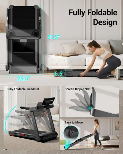 Vista 4 de UMAY Incline Treadmill with 2-20% Auto Incline, 400LB Capacity Foldable Treadmills for Home with Handle Height Adjustable, 42.5"×16.2" Extra-Wide