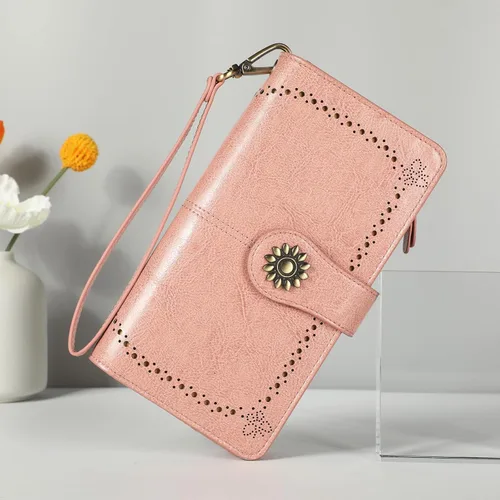 Vista 2 de Lavemi - Cartera de piel con bloqueo RFID para mujer, de gran capacidad, para llevarla a la muñeca
