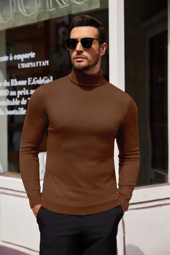 Vista 3 de COOFANDY Suéter de cuello alto ajustado para hombre, casual, básico, de manga larga, suéter de punto
