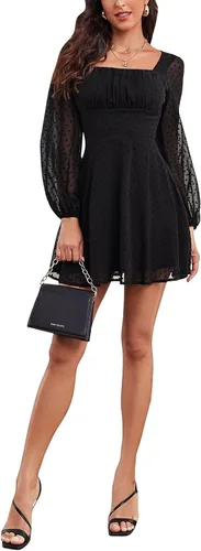 Vista 4 de LYANER - Mini vestido de lunares para mujer con cuello cuadrado y manga larga