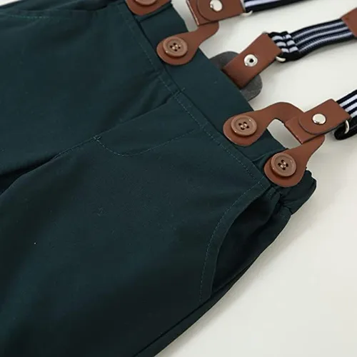 Vista 6 de WESIDOM Ropa de bebé niño 0-18M recién nacido traje de caballero, camisa+pajarita+boina+pantalón con tirantes Conjunto de ropa para bebé niño