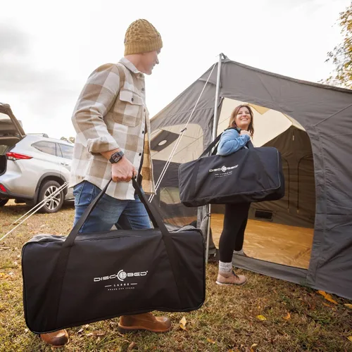 Vista 3 de Disc-O-Bed Gran banco convertible para exterior de 2 personas y cuna de camping doble para adultos, sistema de literas portátil, negro