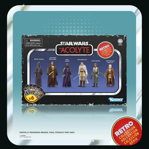 Vista 27 de STAR WARS Retro Collection The Acolyte - Paquete múltiple de figuras de acción coleccionables de 3.75 pulgadas, paquete de 6