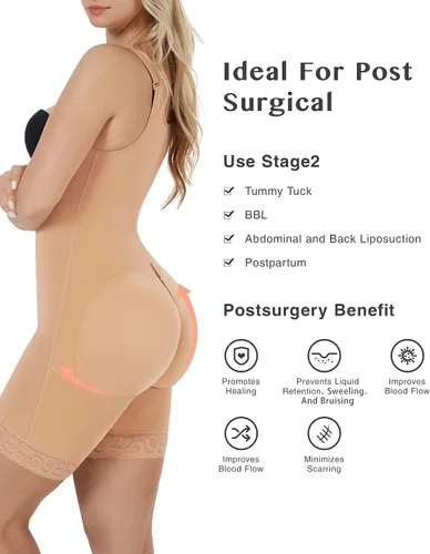 Vista 4 de Fajas Colombianas Stage 2 BBL Post Surgery Compression Garments for Women Full Body Shaper Tummy Control Faja